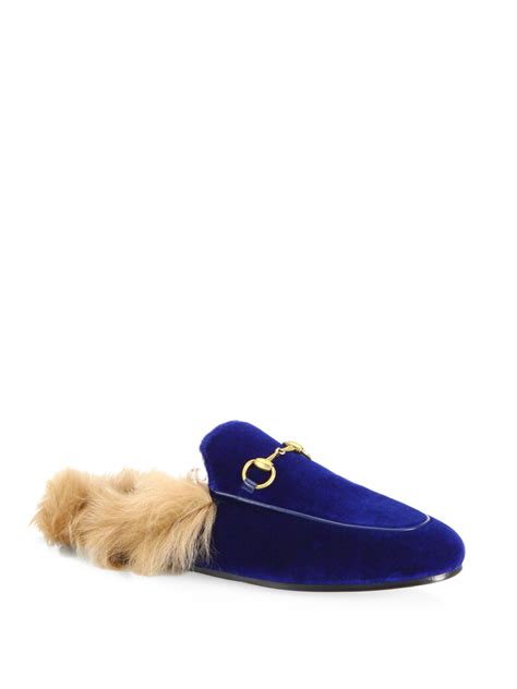 gucci gold crossover mules|Gucci velvet mules with fur.